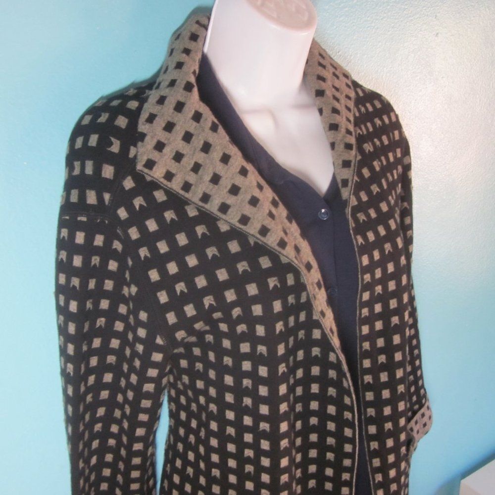 Damask Knitwear Long Black Checked Cardigan Sweater Womens Size M Cotton Knit